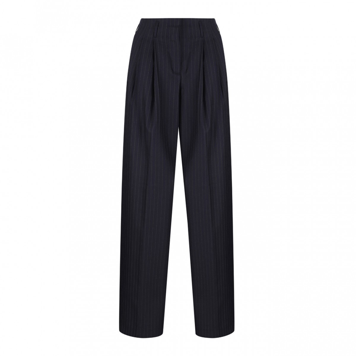 Navy Blue Pinstriped Trousers With Crease