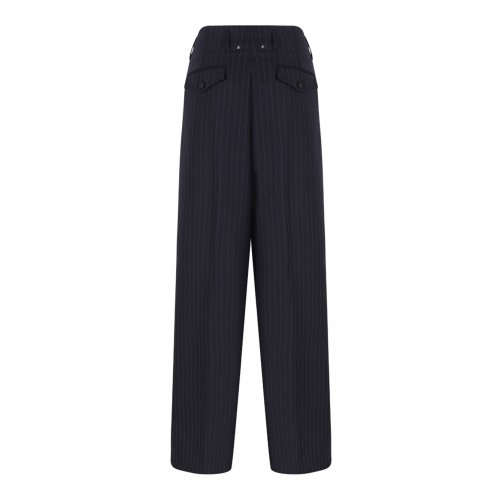 Navy Blue Pinstriped Trousers With Crease 2