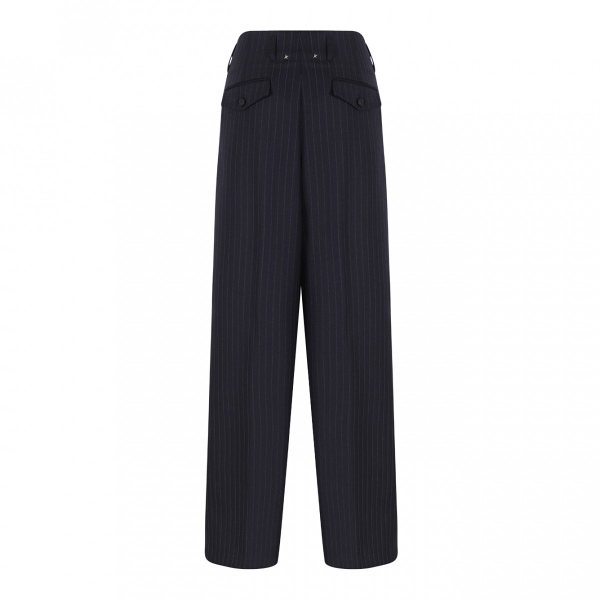 Navy Blue Pinstriped Trousers With Crease