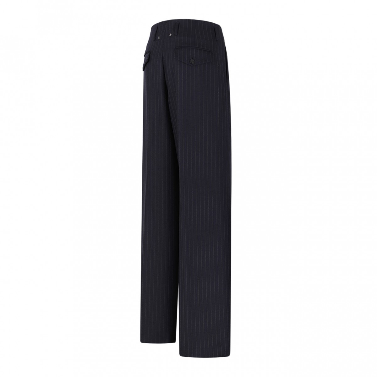 Navy Blue Pinstriped Trousers With Crease