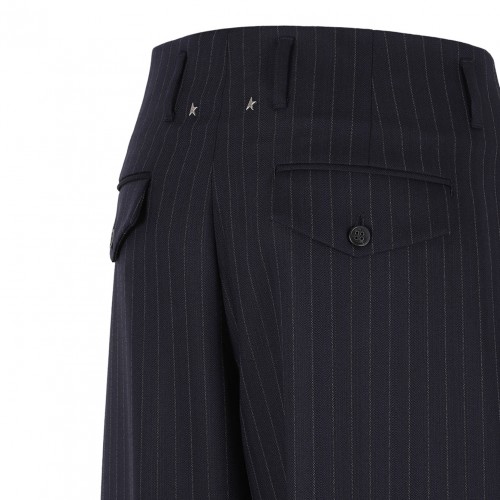 Navy Blue Pinstriped Trousers With Crease