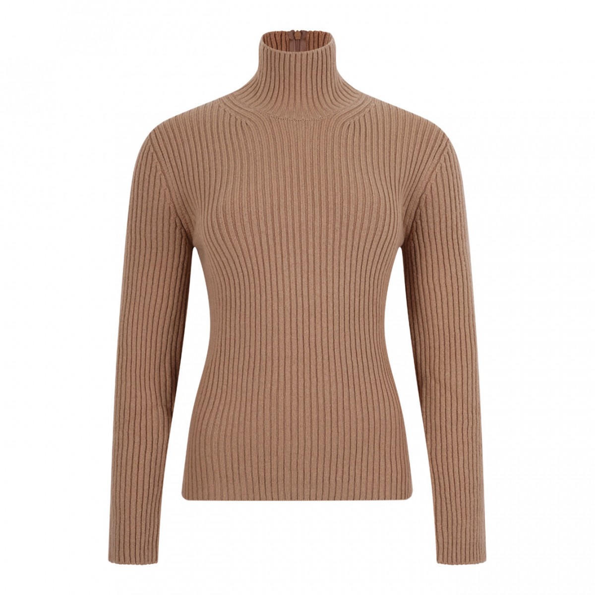 Camel Ribbed Wool And Cashmere Turtleneck