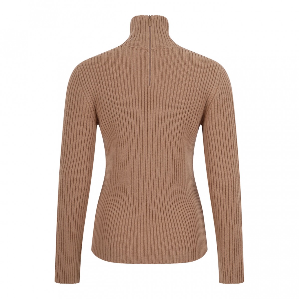 Camel Ribbed Wool And Cashmere Turtleneck