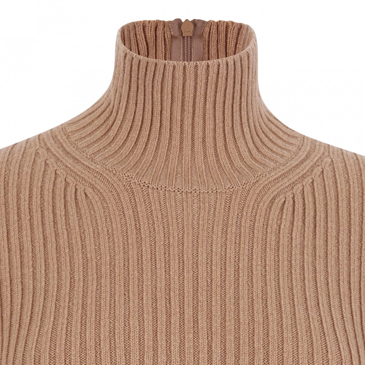 Camel Ribbed Wool And Cashmere Turtleneck