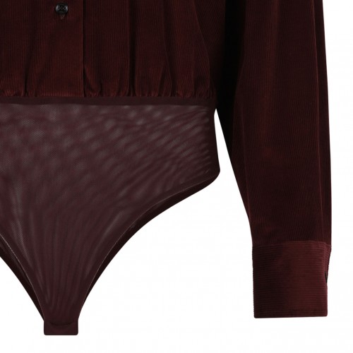 Cherry Velvet Shirt Bodysuit