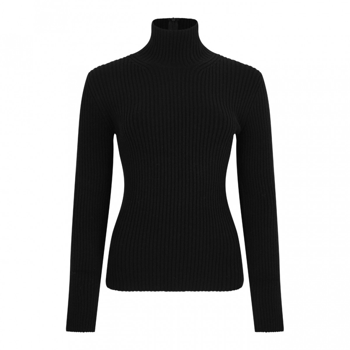 Black Ribbed Wool And Cashmere Turtleneck