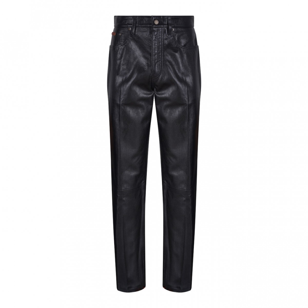 Black Leather Straight-Leg Trousers