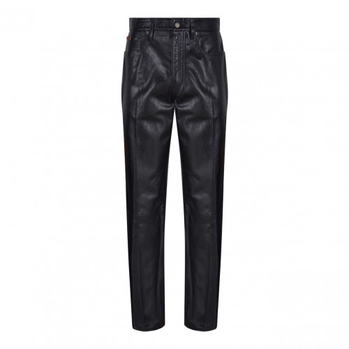Black Leather Straight-Leg Trousers