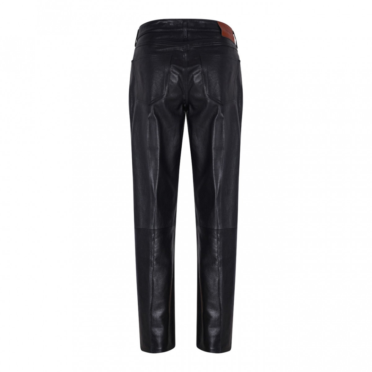 Black Leather Straight-Leg Trousers