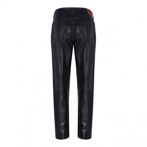 Black Leather Straight-Leg Trousers