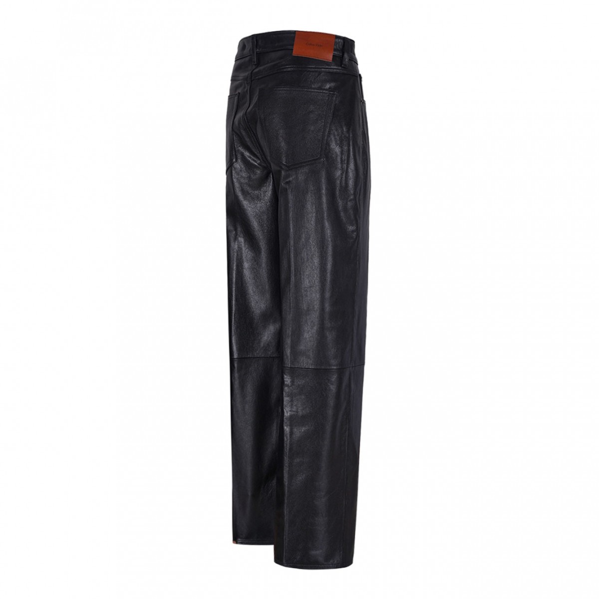 Black Leather Straight-Leg Trousers