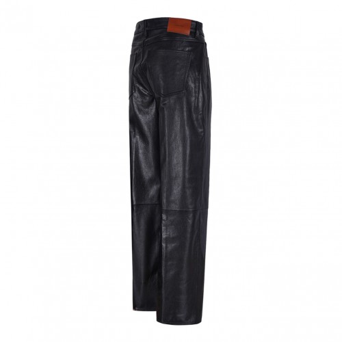 Black Leather Straight-Leg Trousers