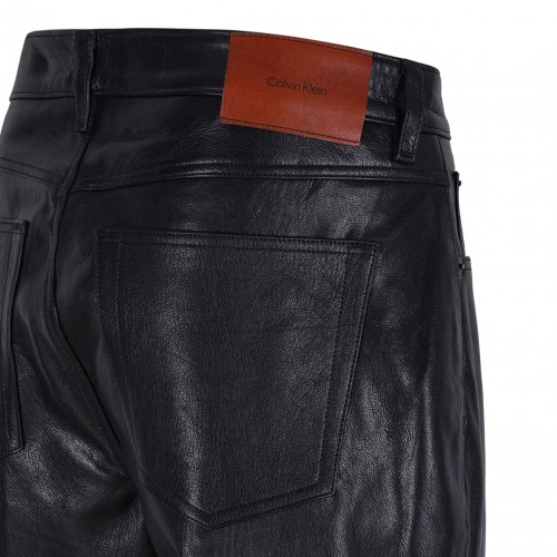 Black Leather Straight-Leg Trousers