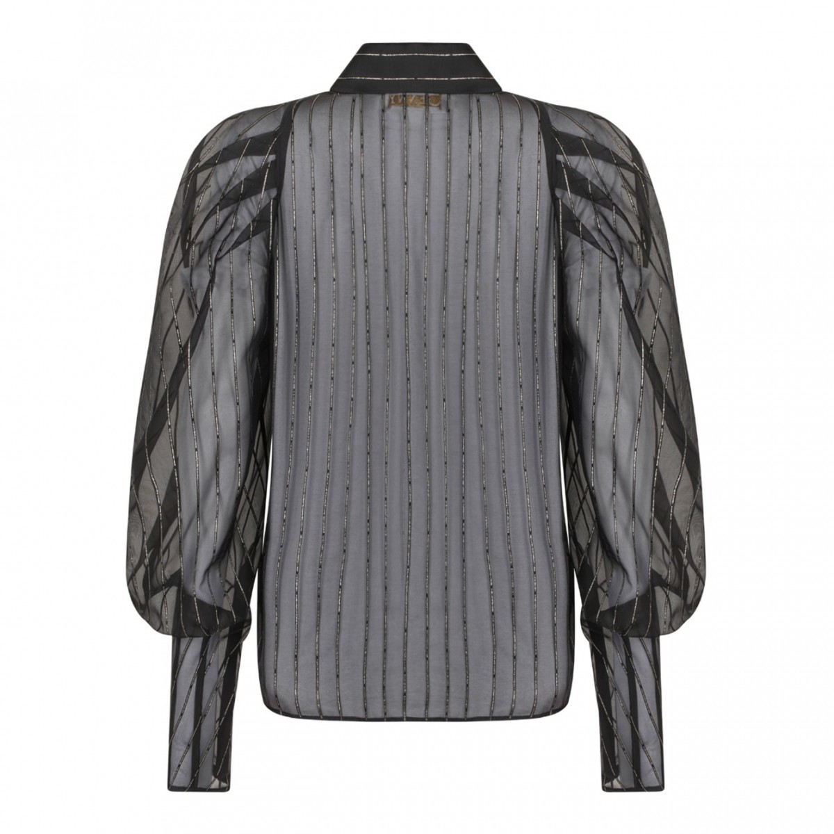 Black Pinstripe Balloon-Sleeve Blouse