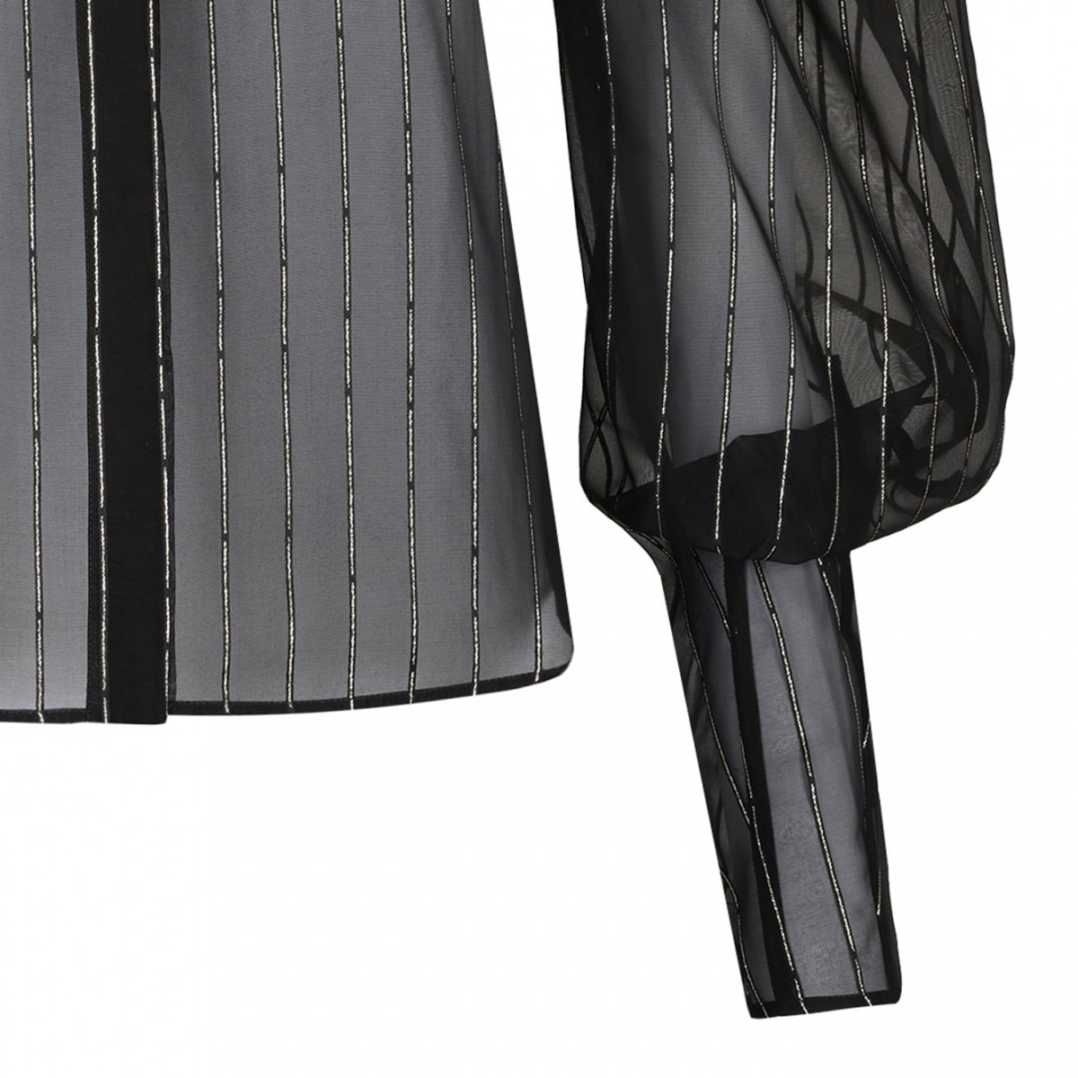 Black Pinstripe Balloon-Sleeve Blouse