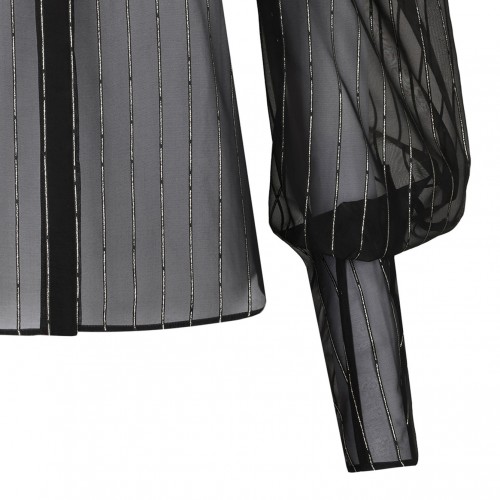 Black Pinstripe Balloon-Sleeve Blouse