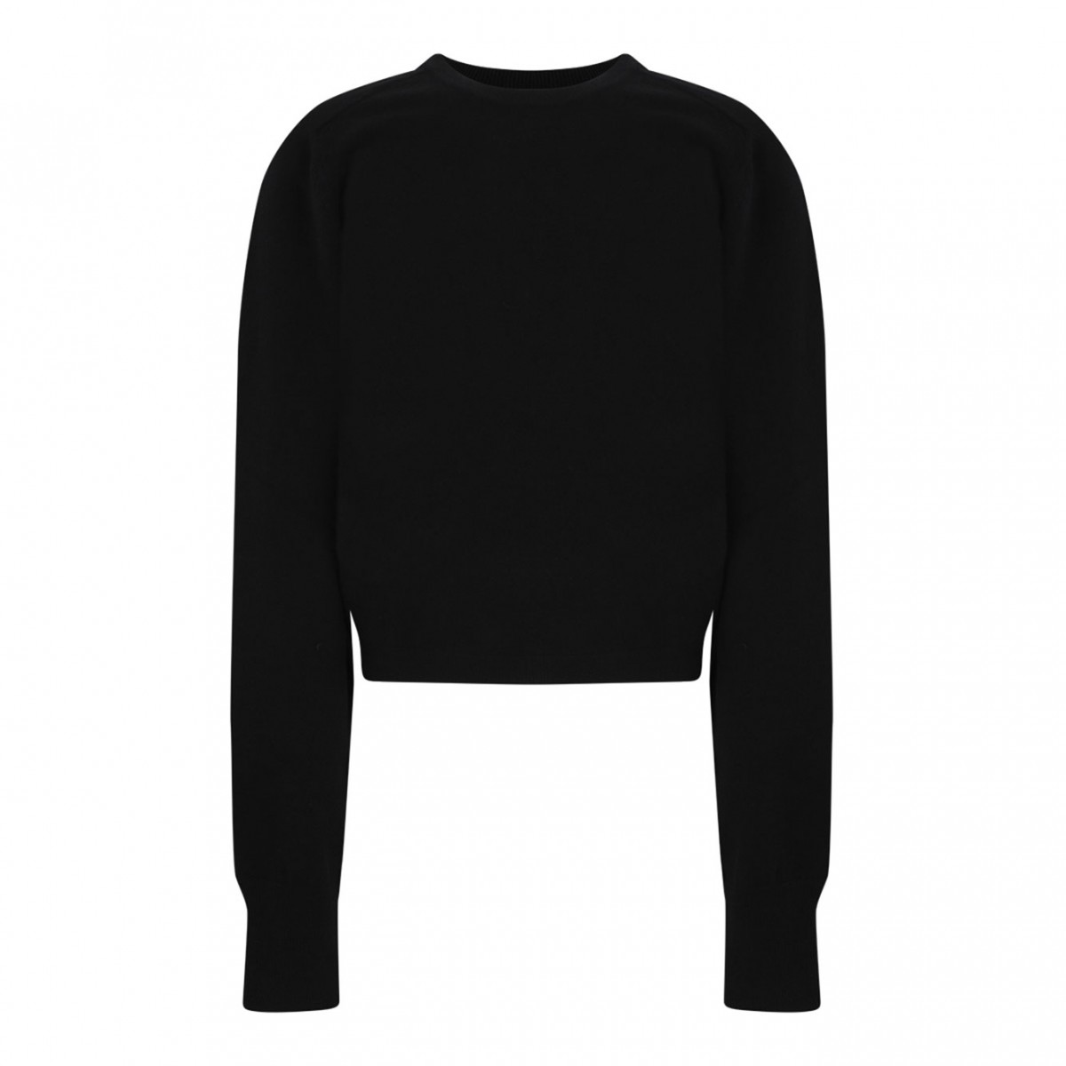 Black Puff-Shoulder Wool Sweater