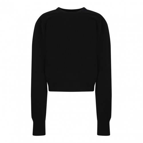 Black Puff-Shoulder Wool Sweater