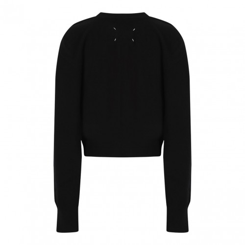 Black Puff-Shoulder Wool Sweater 2