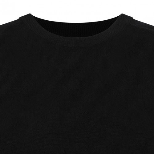 Black Puff-Shoulder Wool Sweater