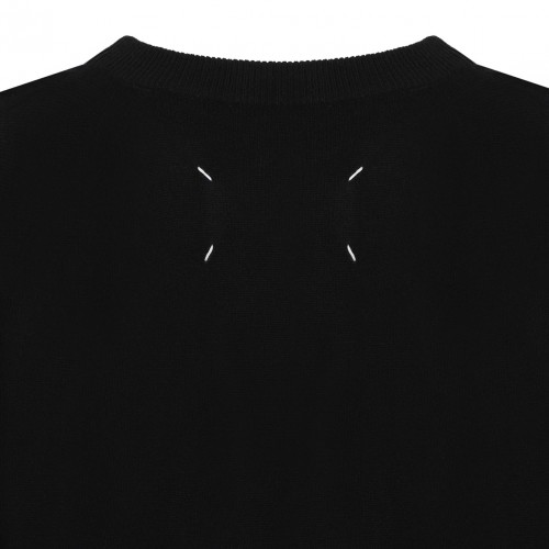 Black Puff-Shoulder Wool Sweater