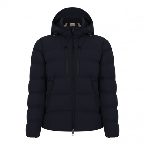 Melton Blue Stretch Hooded Puffer Jacket