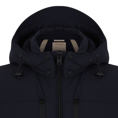 Melton Blue Stretch Hooded Puffer Jacket