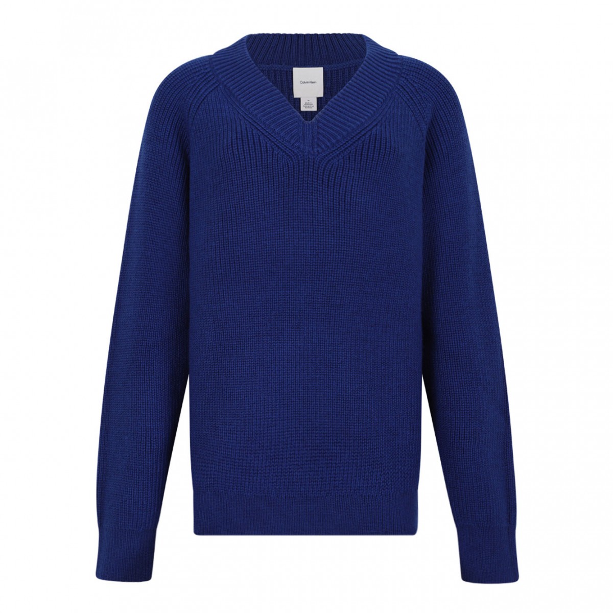 Blue Wool Blend V-Neck Sweater