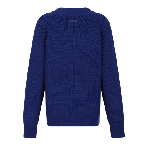 Blue Wool Blend V-Neck Sweater 2