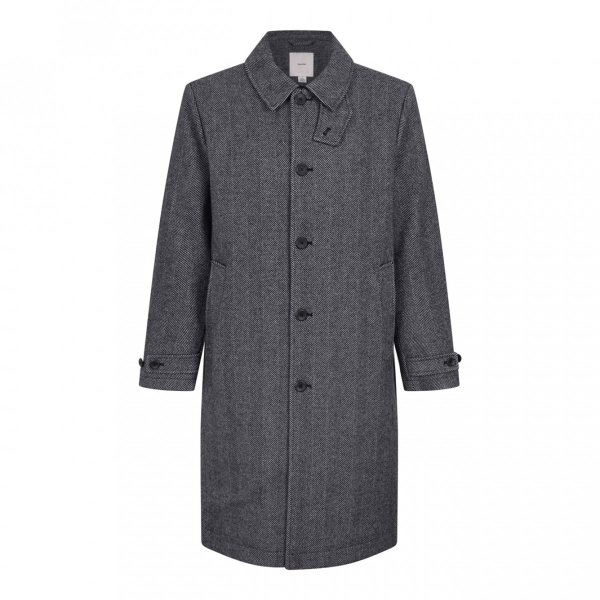 Black Single-Breasted Herringbone Coat