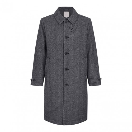 Black Single-Breasted Herringbone Coat