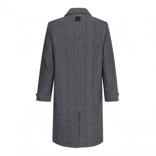 Black Single-Breasted Herringbone Coat 2