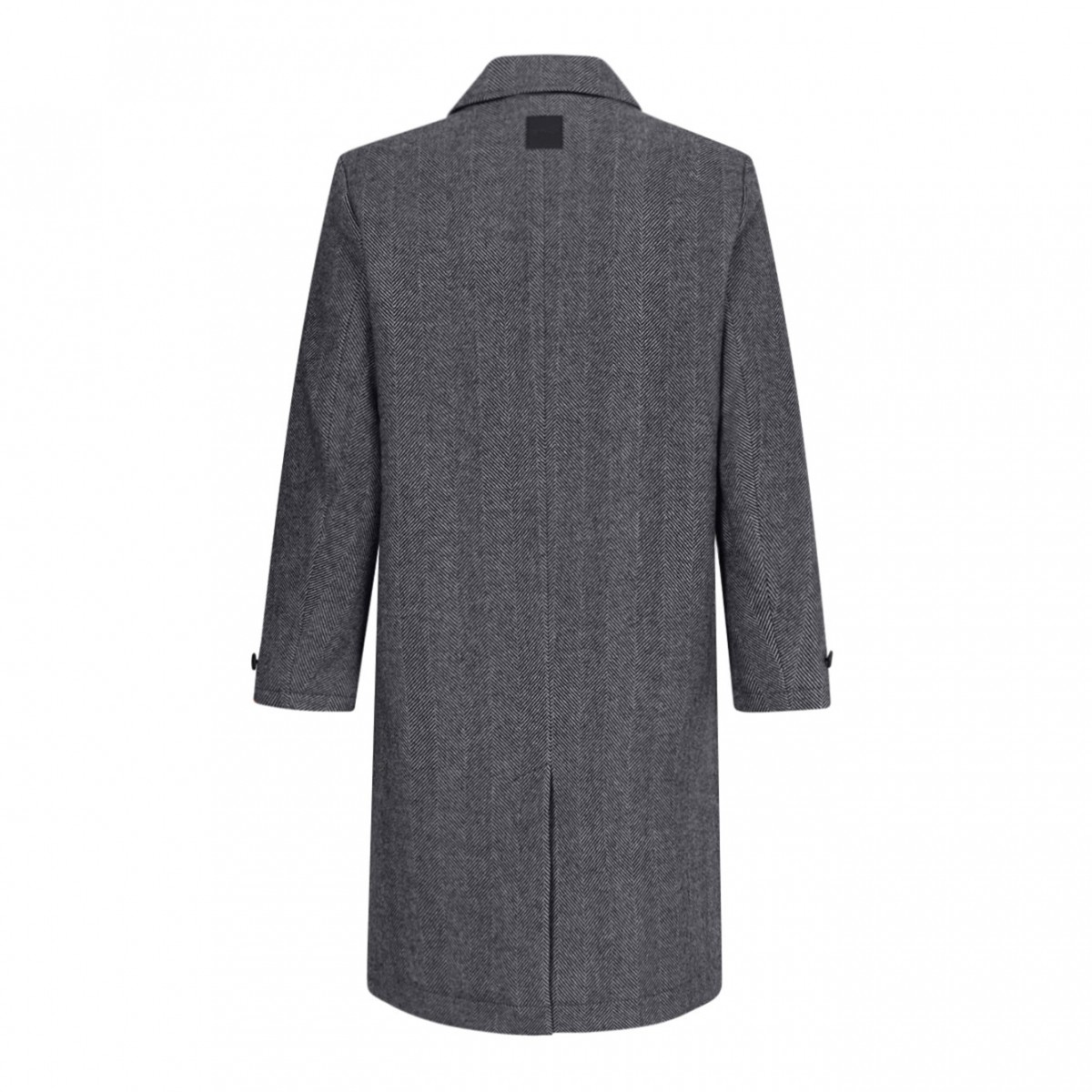 Black Single-Breasted Herringbone Coat