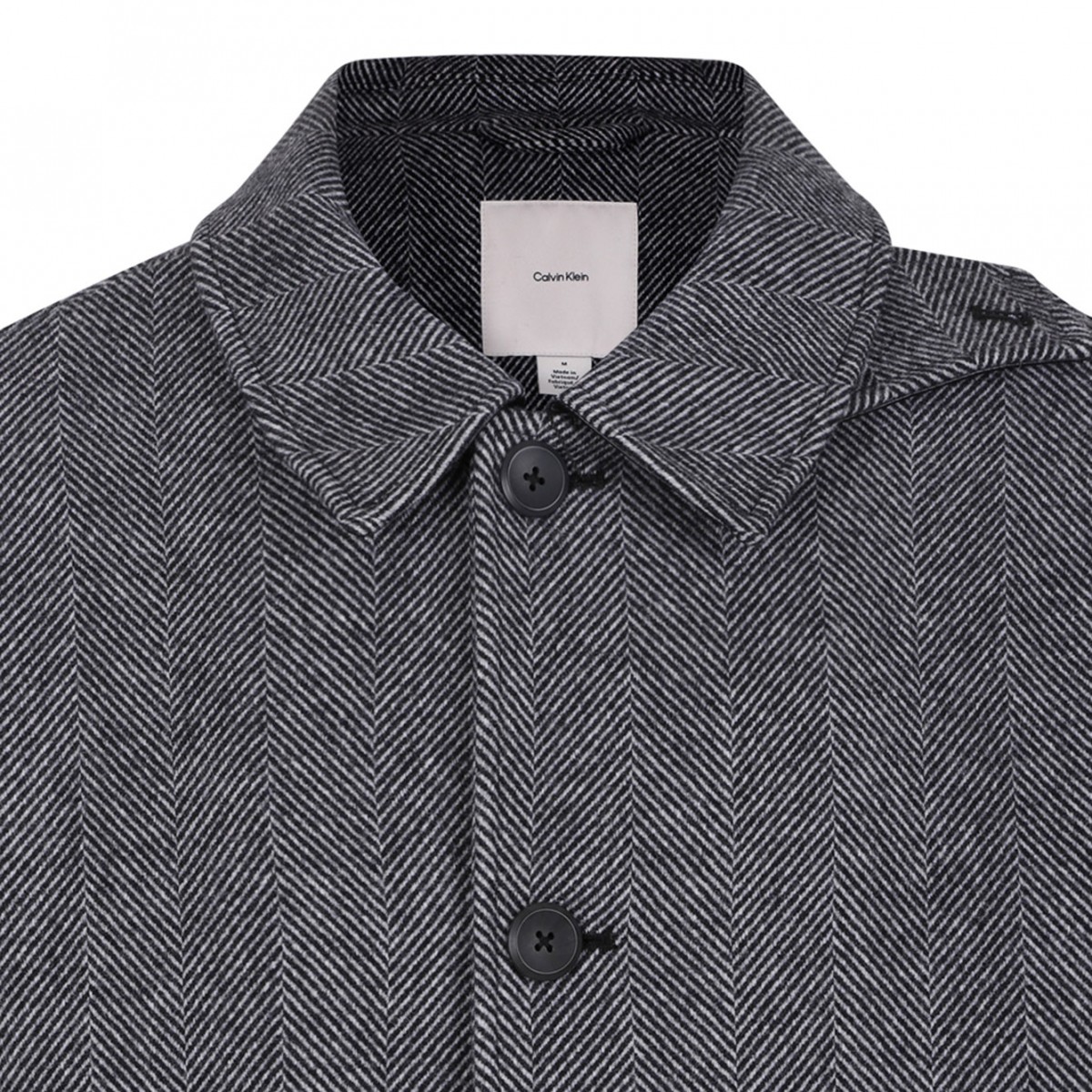 Black Single-Breasted Herringbone Coat