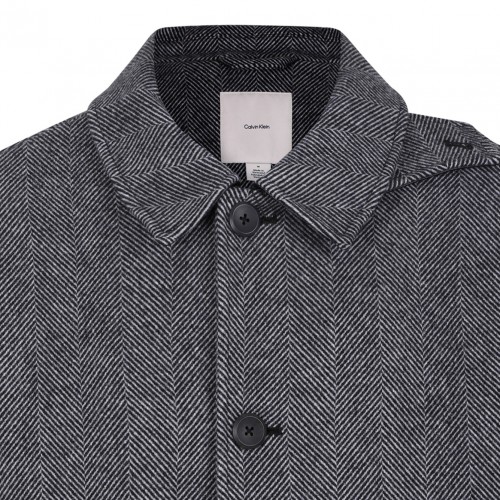 Black Single-Breasted Herringbone Coat