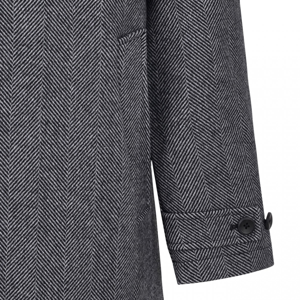 Black Single-Breasted Herringbone Coat