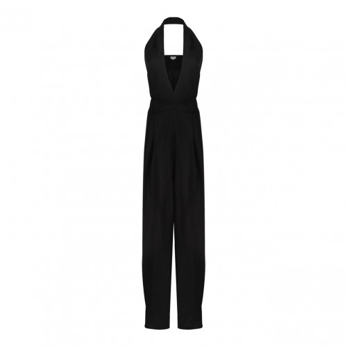 Black Halter-Neck Pleated-Front Jumpsuit