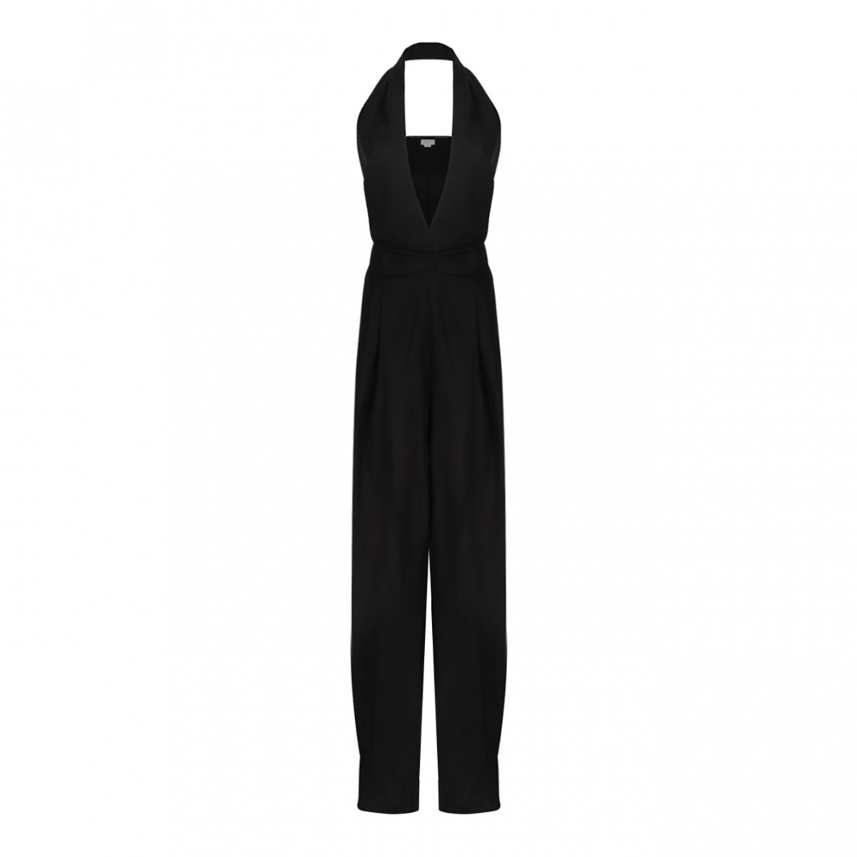 Black Halter-Neck Pleated-Front Jumpsuit