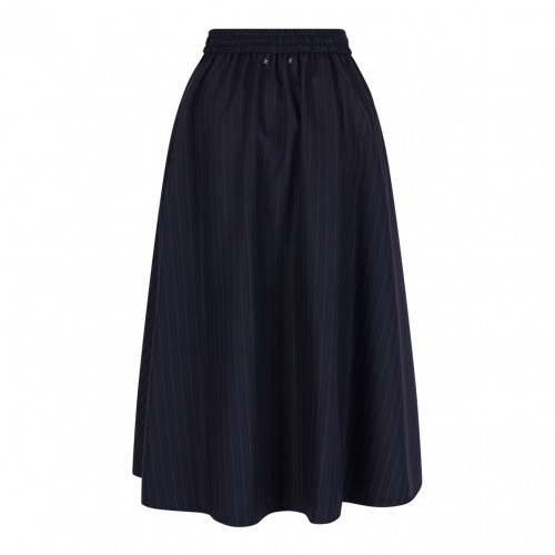 Dark Navy Blye Pinstripe Button-Detailing Midi A-Line Skirt 2