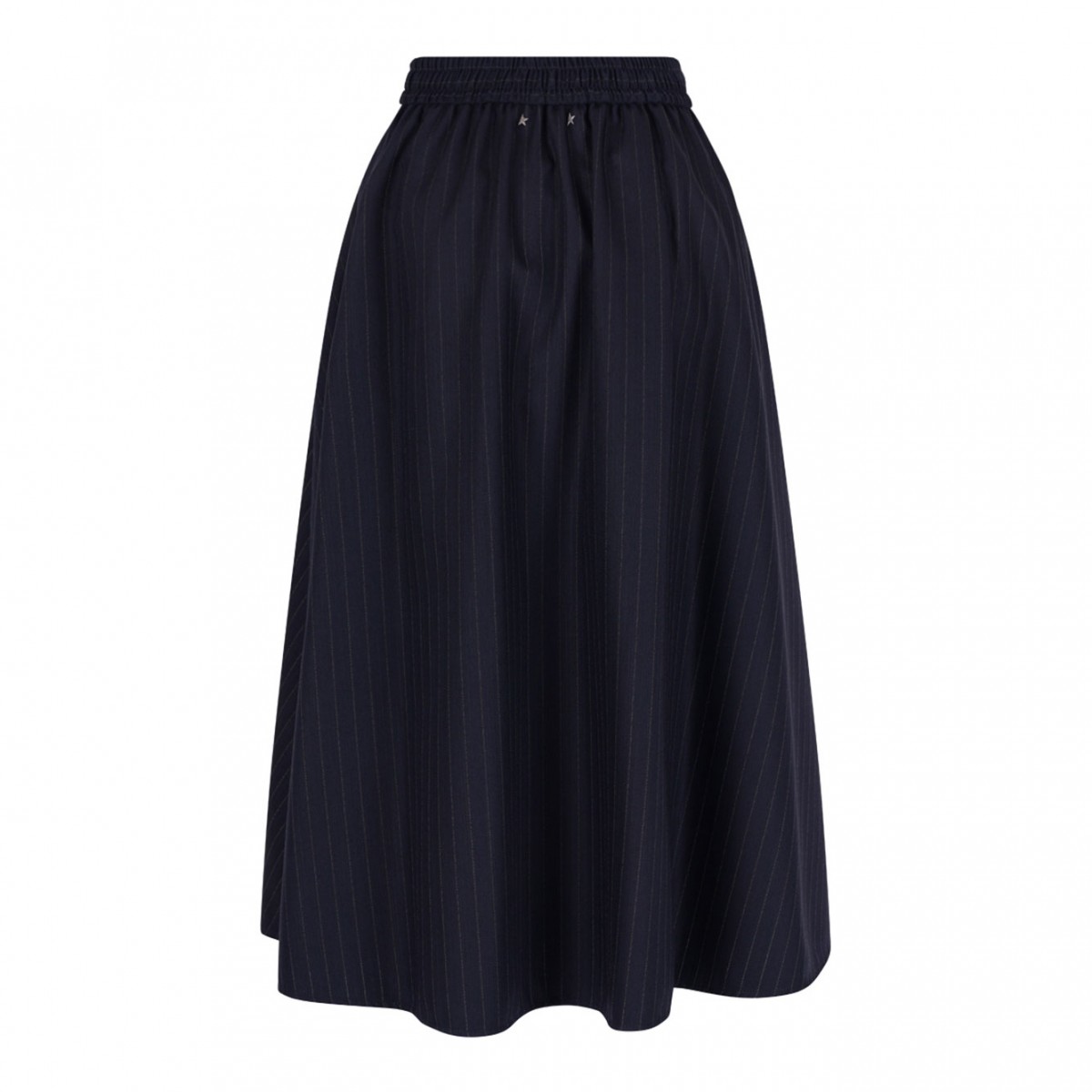 Dark Navy Blye Pinstripe Button-Detailing Midi A-Line Skirt