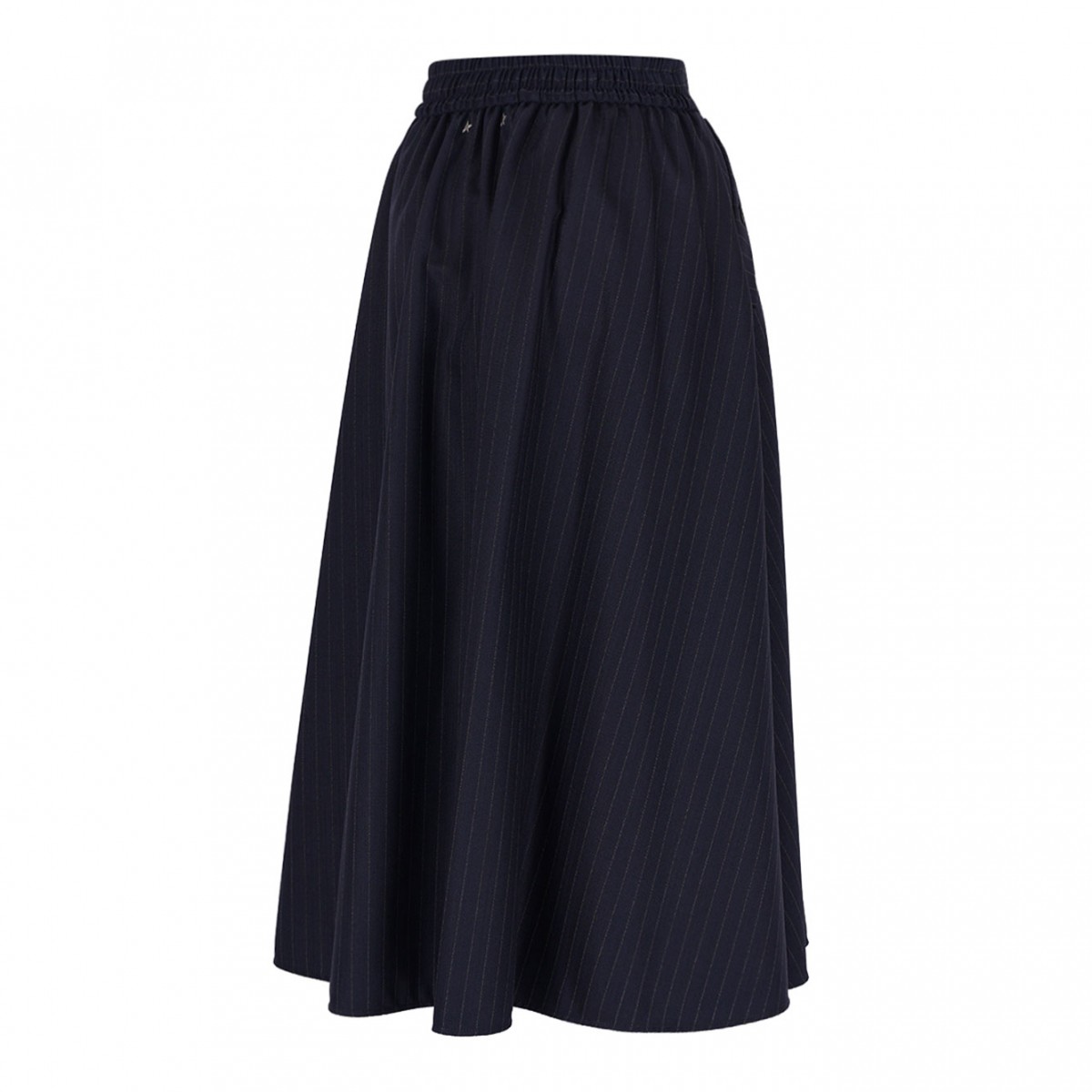 Dark Navy Blye Pinstripe Button-Detailing Midi A-Line Skirt
