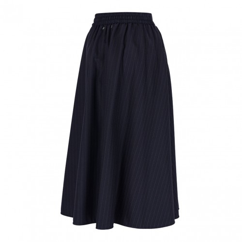 Dark Navy Blye Pinstripe Button-Detailing Midi A-Line Skirt