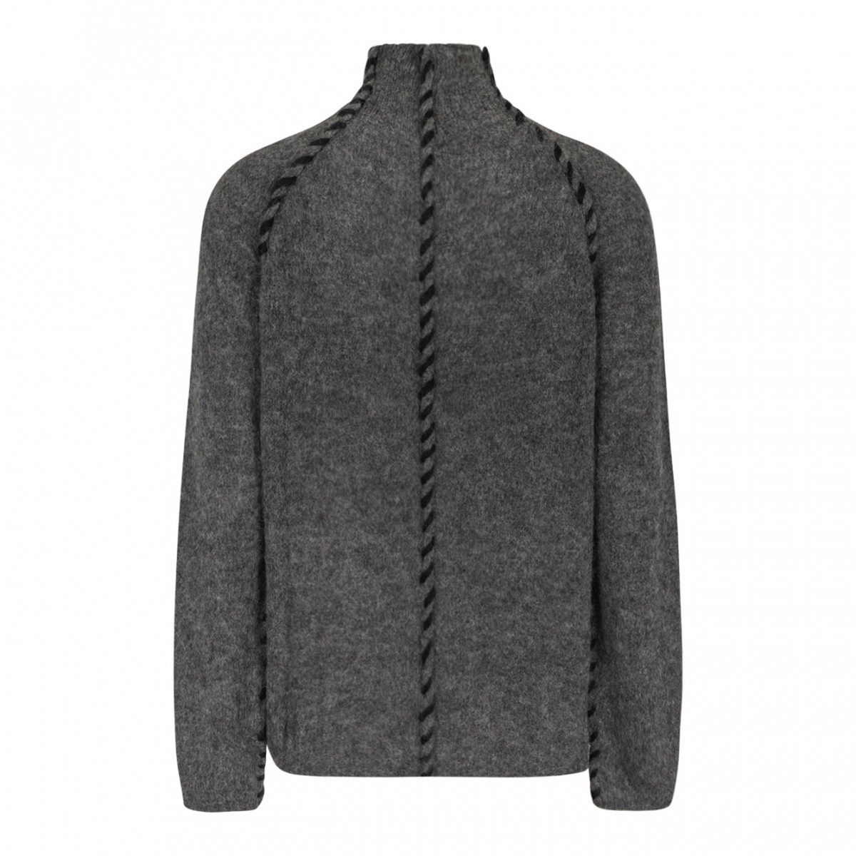 Dark Green High-Neck Twisted-Detail Sweater