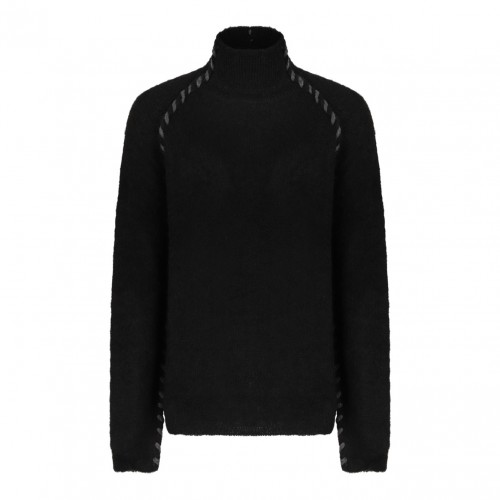 Black High-Neck Twisted-Detail Sweater