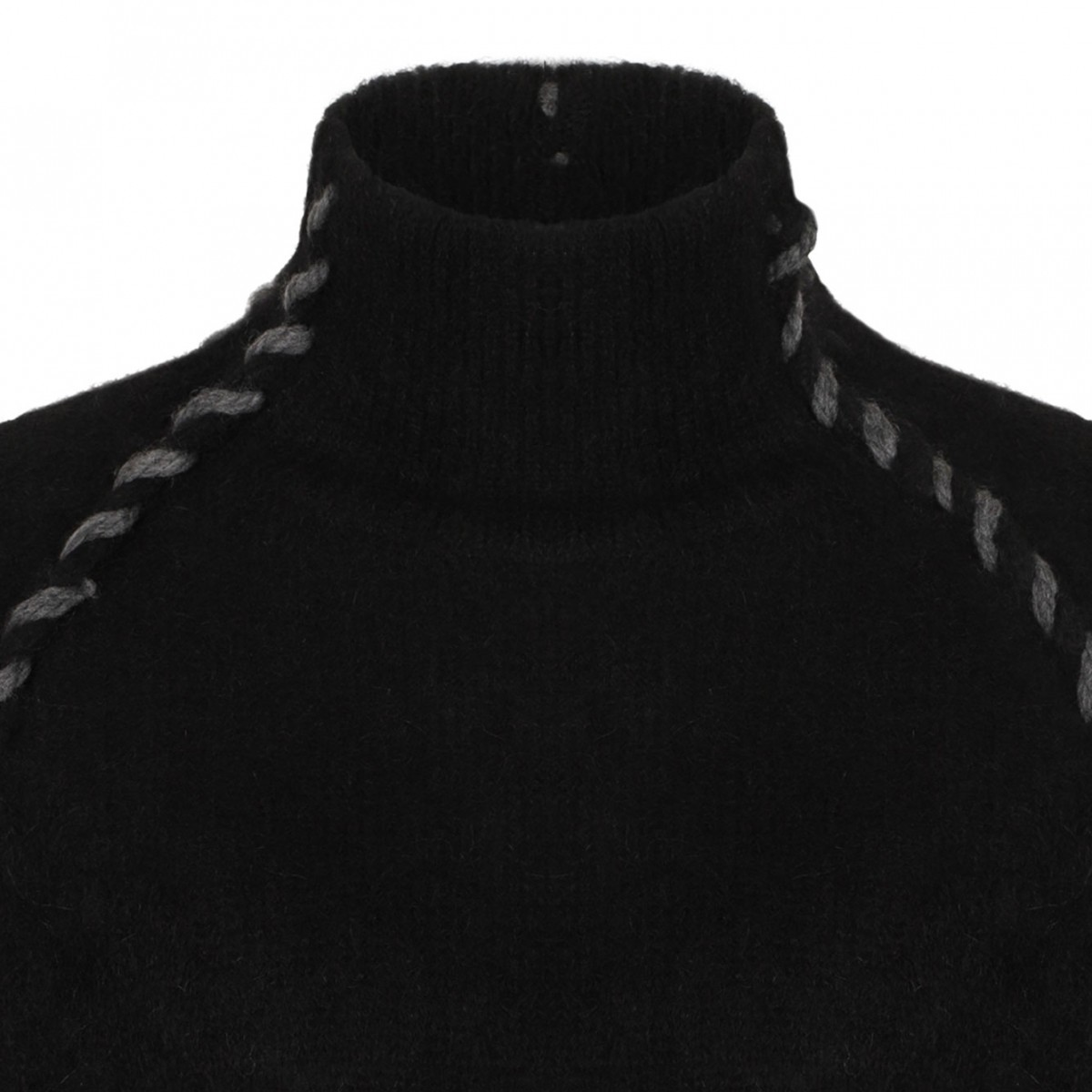 Black High-Neck Twisted-Detail Sweater