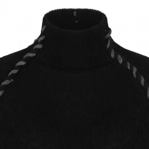 Black High-Neck Twisted-Detail Sweater