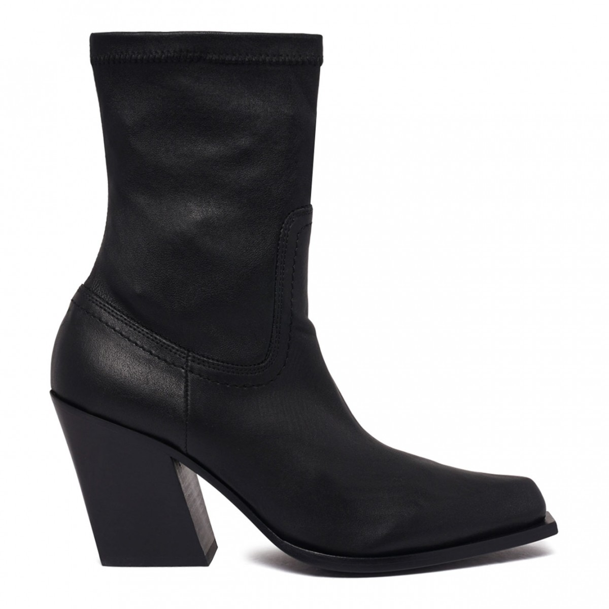 Black Stretch-Leather Pointed-Toe Boots