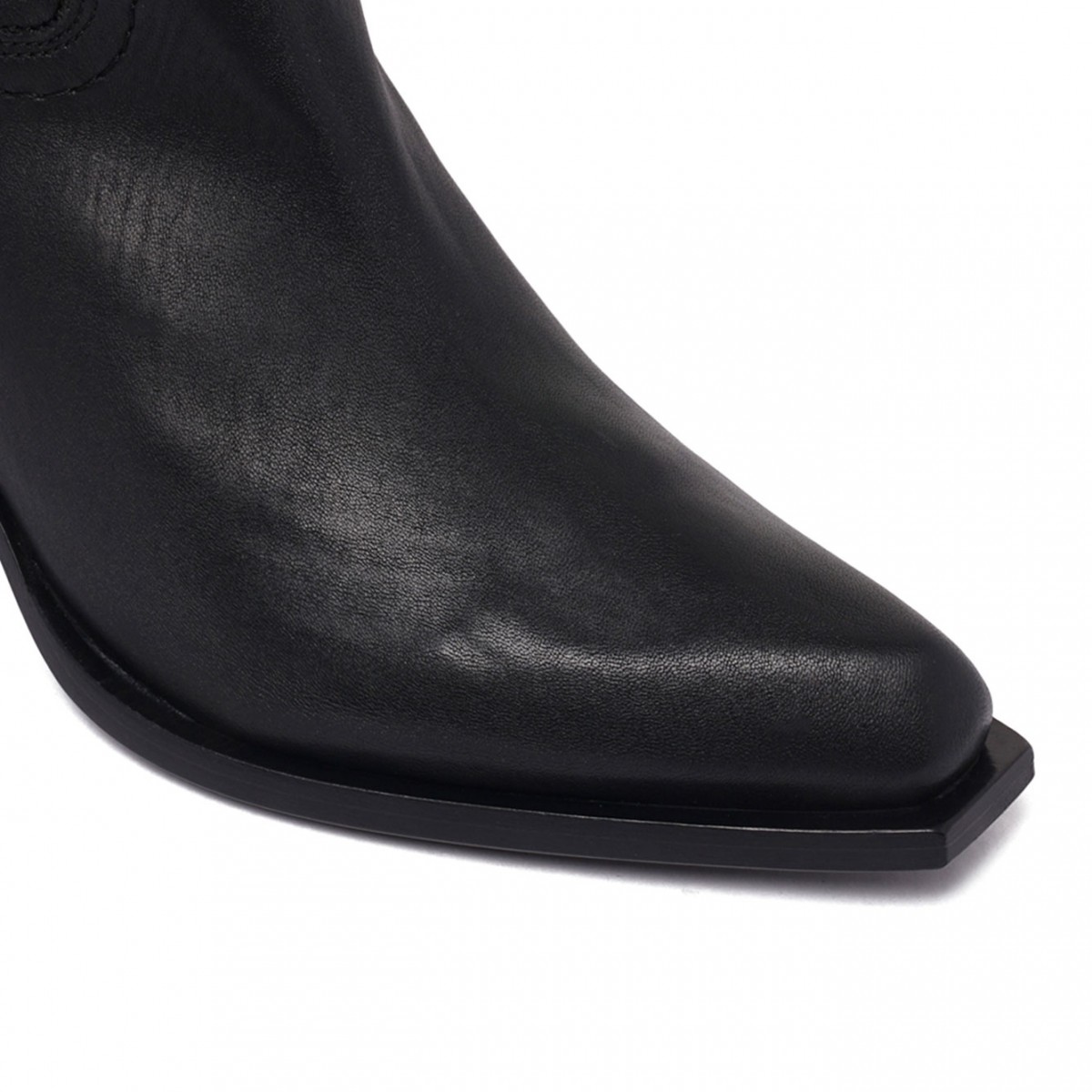 Black Stretch-Leather Pointed-Toe Boots