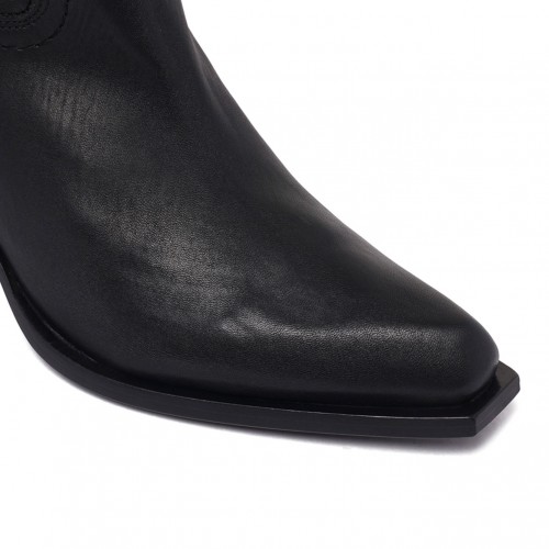 Black Stretch-Leather Pointed-Toe Boots