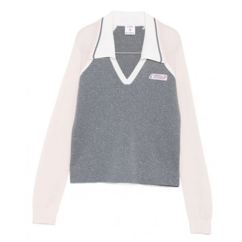 Silver Merino Tennis Long Sleeve Polo